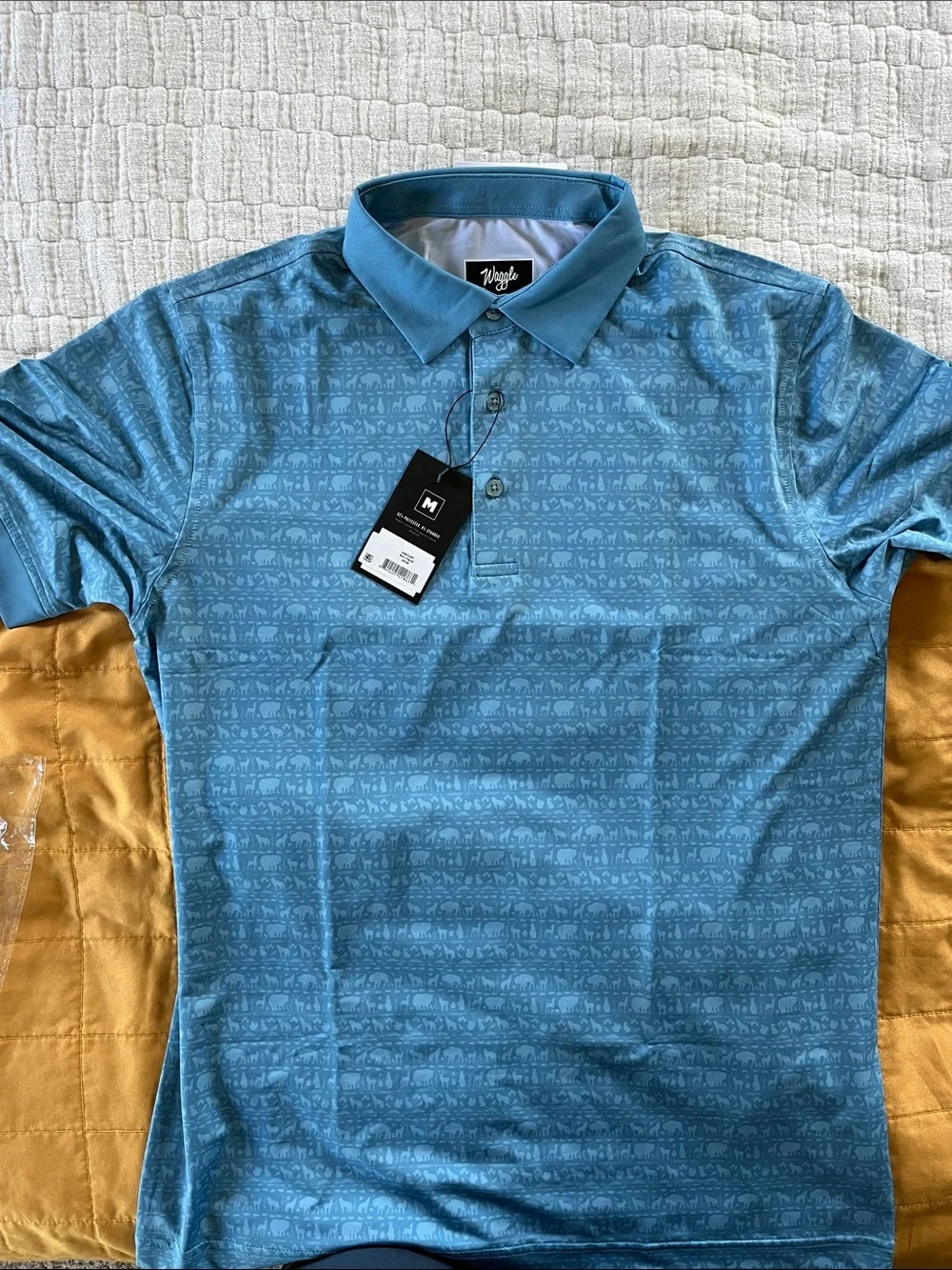 Waggle Golf Men’s Blue Printed Polo Shirt - Picture 2 of 4